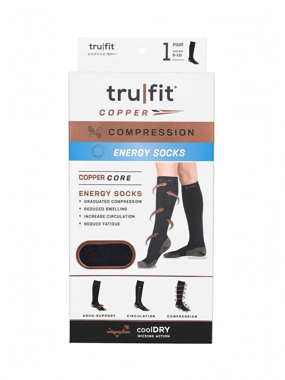 Trukfit Copper Compression Energy Socks - Black with Copper Accents